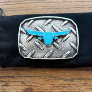 Douglas Magnus Sterling Silver and Turquoise Bull Belt Buckle